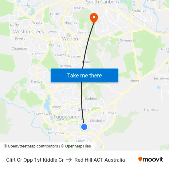 Clift Cr Opp 1st Kiddle Cr to Red Hill ACT Australia map