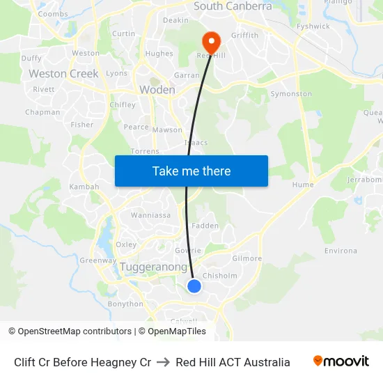 Clift Cr Before Heagney Cr to Red Hill ACT Australia map