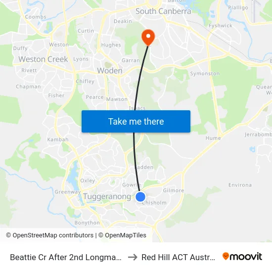 Beattie Cr After 2nd Longman St to Red Hill ACT Australia map