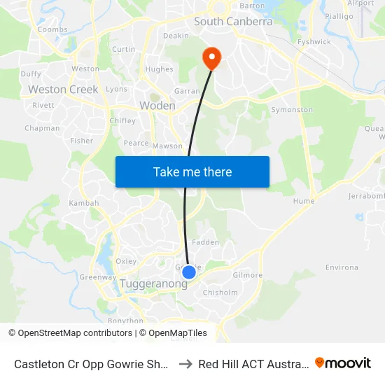 Castleton Cr Opp Gowrie Shops to Red Hill ACT Australia map