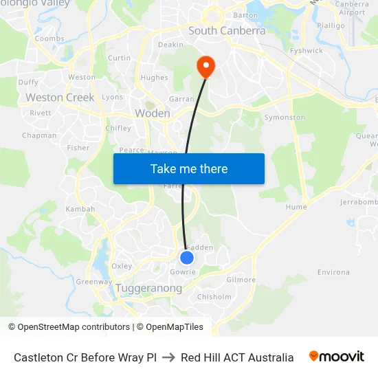 Castleton Cr Before Wray Pl to Red Hill ACT Australia map