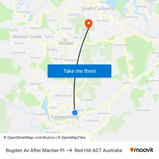 Bugden Av After Mactier Pl to Red Hill ACT Australia map