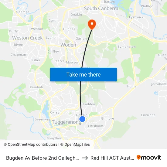 Bugden Av Before 2nd Galleghan Cct to Red Hill ACT Australia map