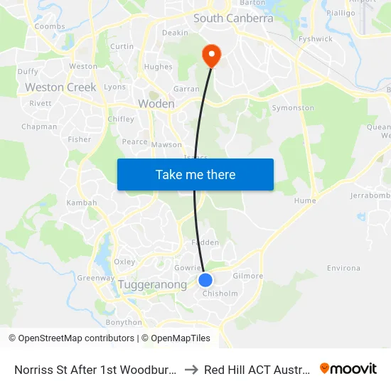 Norriss St After 1st Woodburn St to Red Hill ACT Australia map