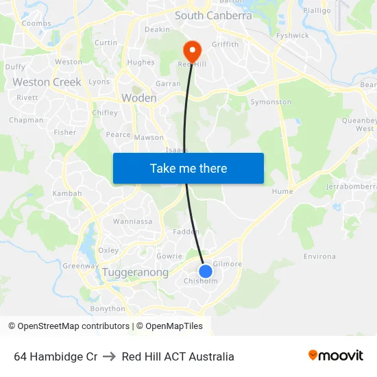 64 Hambidge Cr to Red Hill ACT Australia map