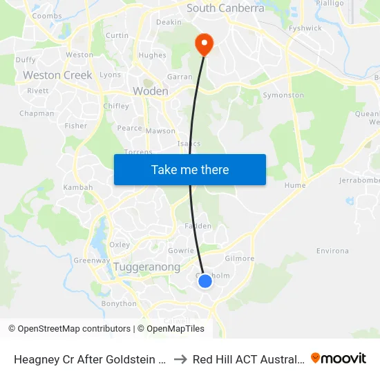 Heagney Cr After Goldstein Cr to Red Hill ACT Australia map