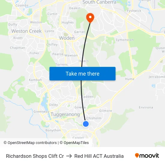 Richardson Shops Clift Cr to Red Hill ACT Australia map