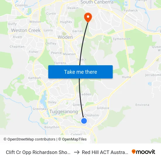 Clift Cr Opp Richardson Shops to Red Hill ACT Australia map