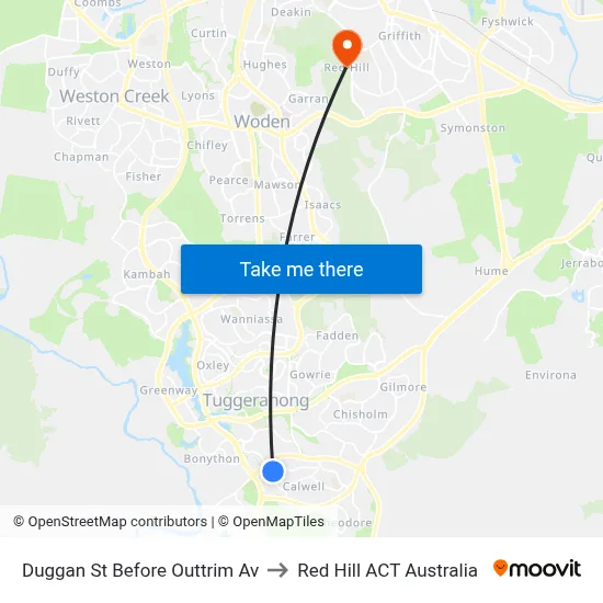 Duggan St Before Outtrim Av to Red Hill ACT Australia map