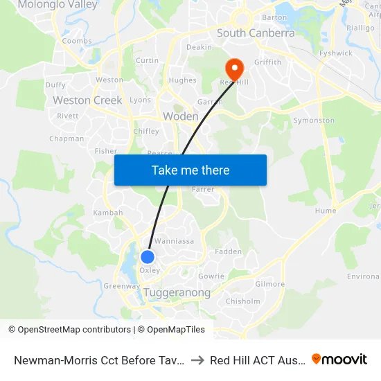 Newman-Morris Cct Before Taverner St to Red Hill ACT Australia map