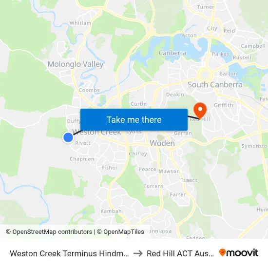 Weston Creek Terminus Hindmarsh Dr to Red Hill ACT Australia map