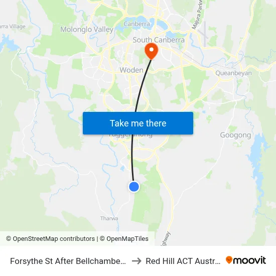 Forsythe St After Bellchambers Cr to Red Hill ACT Australia map