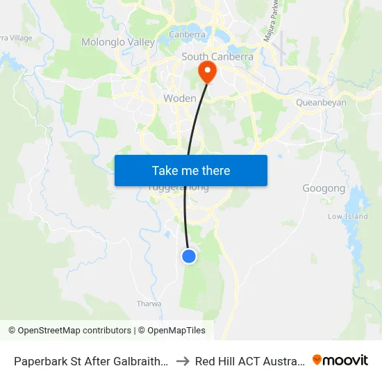 Paperbark St After Galbraith Cl to Red Hill ACT Australia map