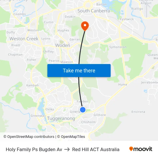 Holy Family Ps Bugden Av to Red Hill ACT Australia map