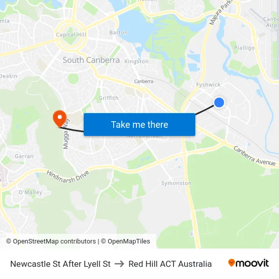 Newcastle St After Lyell St to Red Hill ACT Australia map
