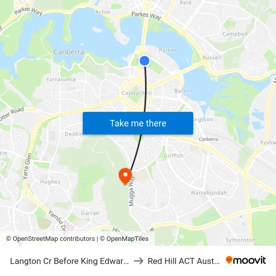 Langton Cr Before King Edward Tce to Red Hill ACT Australia map