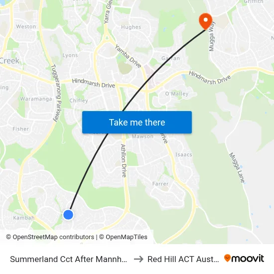 Summerland Cct After Mannheim St to Red Hill ACT Australia map