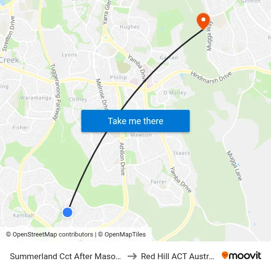 Summerland Cct After Mason St to Red Hill ACT Australia map