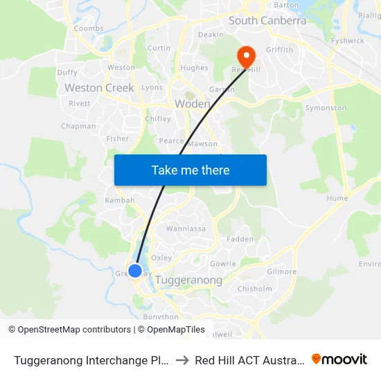 Tuggeranong Interchange Plt 3 to Red Hill ACT Australia map