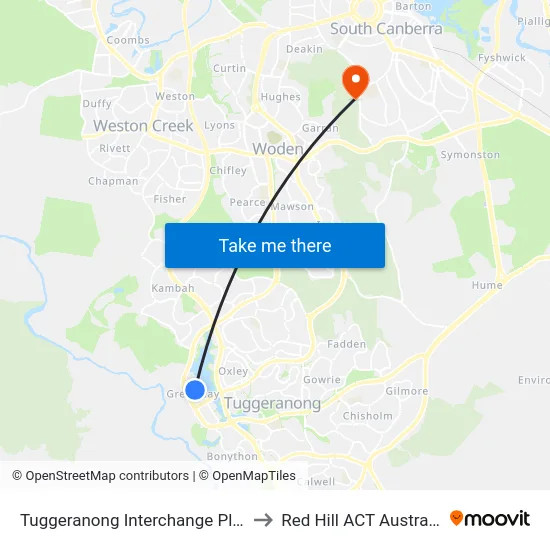 Tuggeranong Interchange Plt 8 to Red Hill ACT Australia map