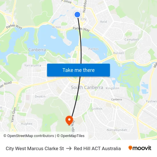 City West Marcus Clarke St to Red Hill ACT Australia map