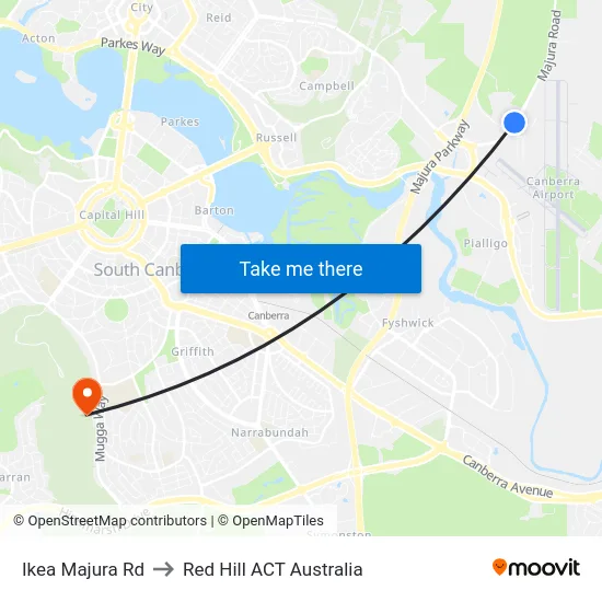 Ikea Majura Rd to Red Hill ACT Australia map