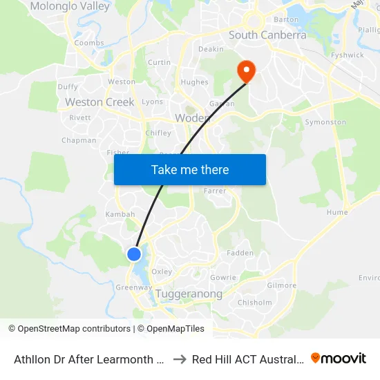 Athllon Dr After Learmonth Dr to Red Hill ACT Australia map