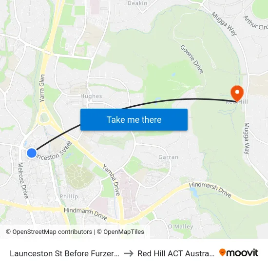 Launceston St Before Furzer St to Red Hill ACT Australia map