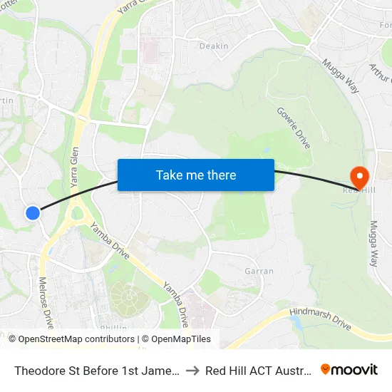 Theodore St Before 1st James St to Red Hill ACT Australia map