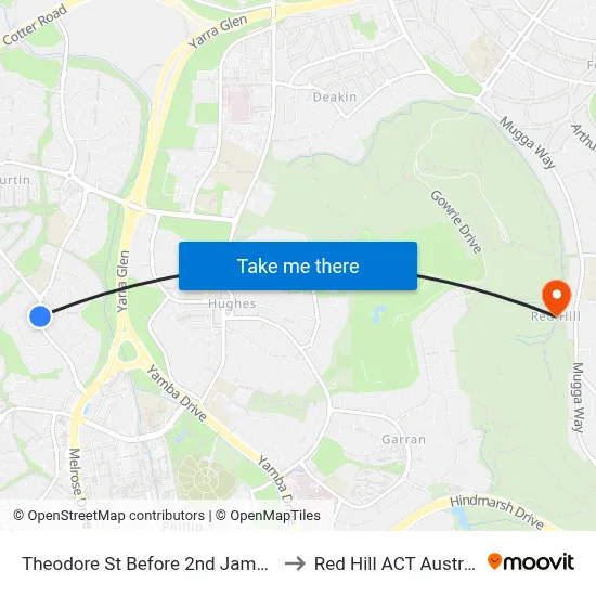 Theodore St Before 2nd James St to Red Hill ACT Australia map