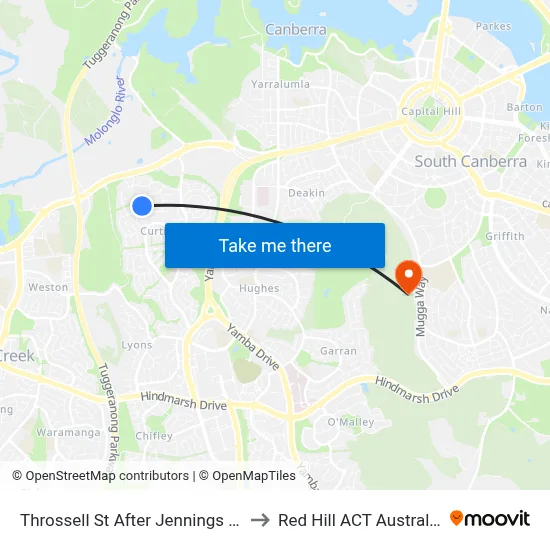 Throssell St After Jennings St to Red Hill ACT Australia map