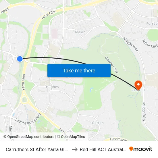 Carruthers St After Yarra Glen to Red Hill ACT Australia map