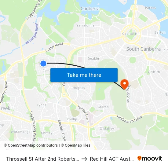 Throssell St After 2nd Robertson St to Red Hill ACT Australia map