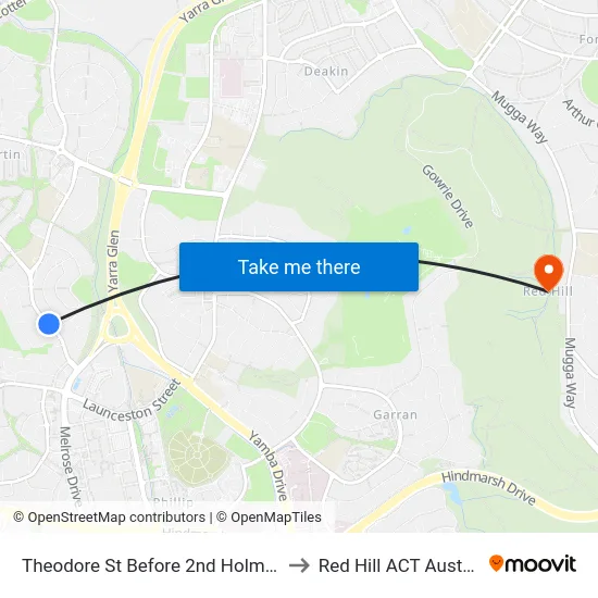 Theodore St Before 2nd Holman St to Red Hill ACT Australia map