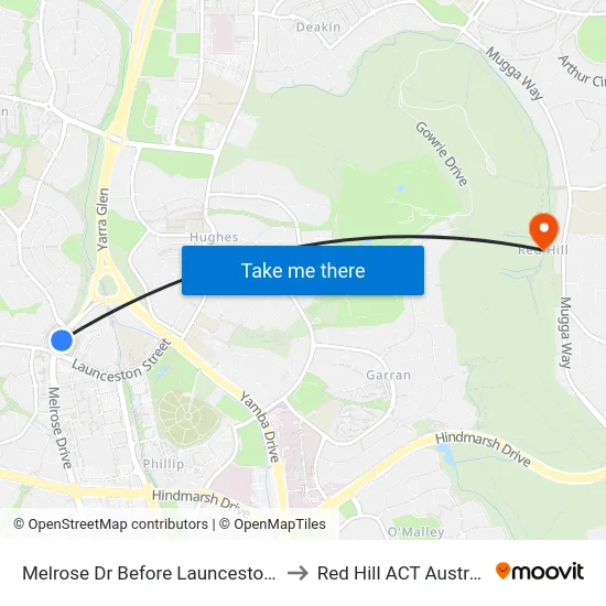 Melrose Dr Before Launceston St to Red Hill ACT Australia map
