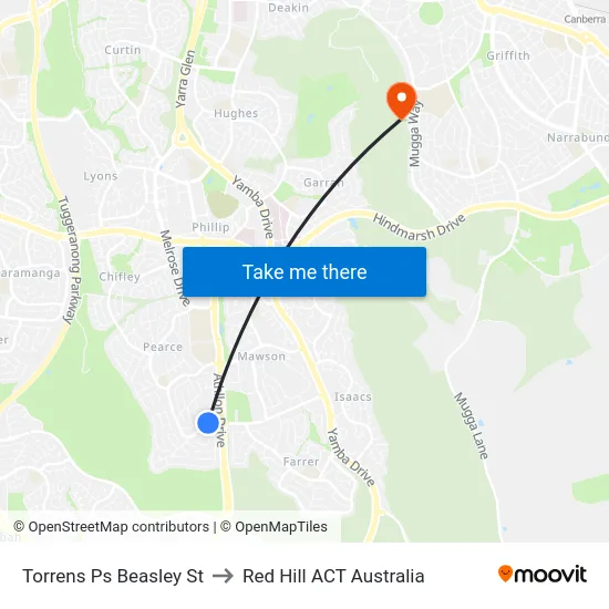 Torrens Ps Beasley St to Red Hill ACT Australia map