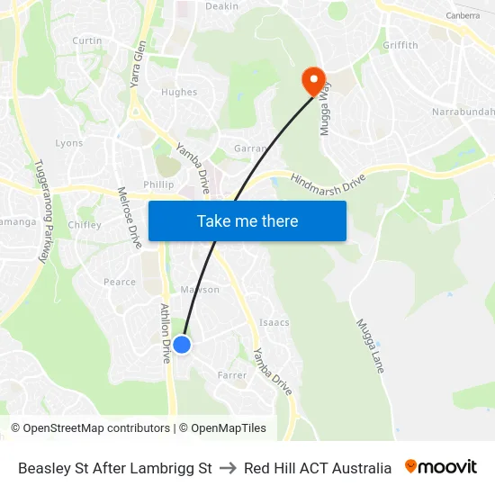 Beasley St After Lambrigg St to Red Hill ACT Australia map