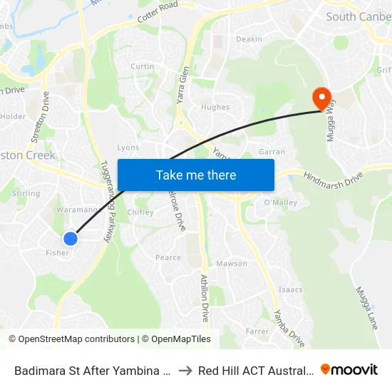 Badimara St After Yambina St to Red Hill ACT Australia map