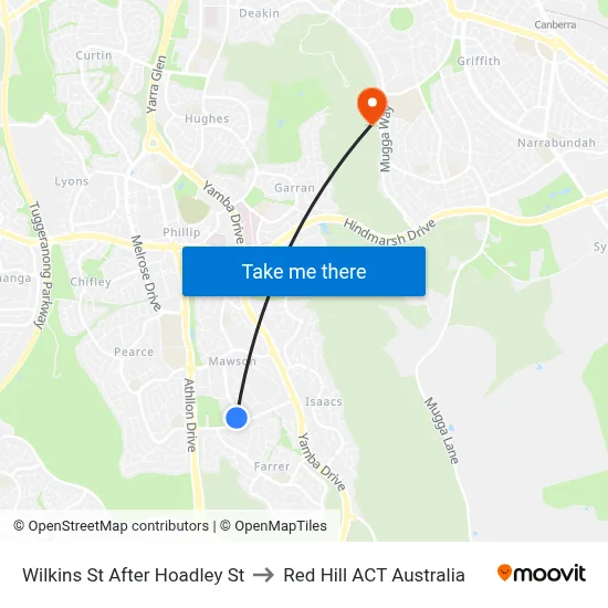 Wilkins St After Hoadley St to Red Hill ACT Australia map