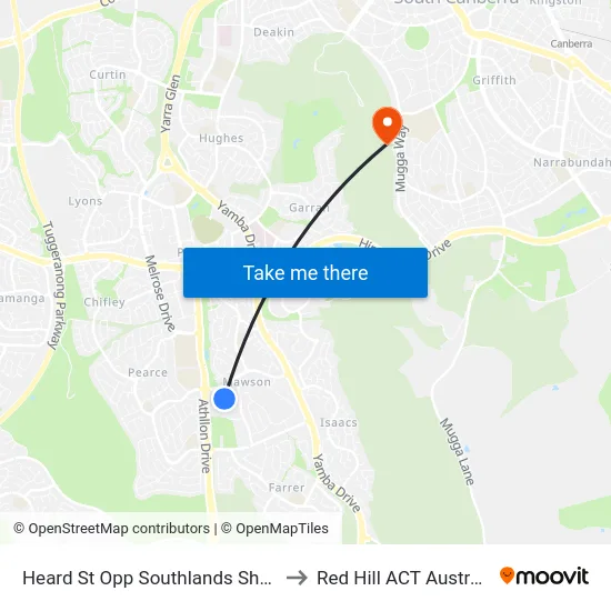 Heard St Opp Southlands Shops to Red Hill ACT Australia map