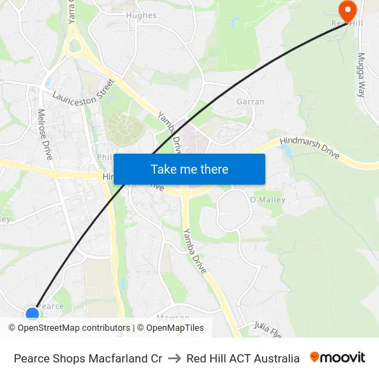 Pearce Shops Macfarland Cr to Red Hill ACT Australia map
