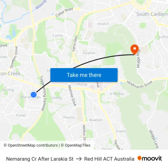 Nemarang Cr After Larakia St to Red Hill ACT Australia map