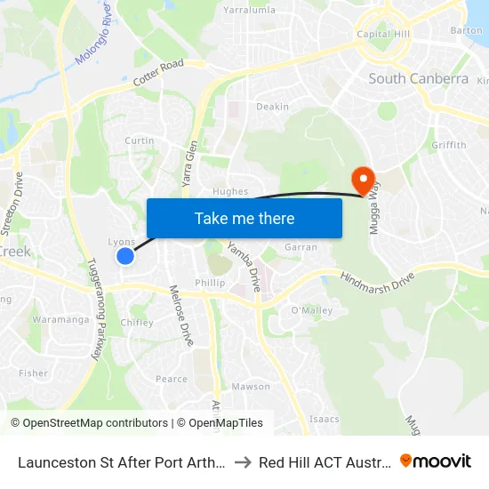 Launceston St After Port Arthur St to Red Hill ACT Australia map