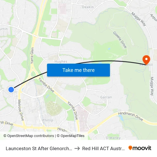Launceston St After Glenorchy St to Red Hill ACT Australia map