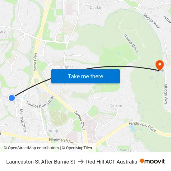 Launceston St After Burnie St to Red Hill ACT Australia map