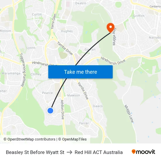 Beasley St Before Wyatt St to Red Hill ACT Australia map