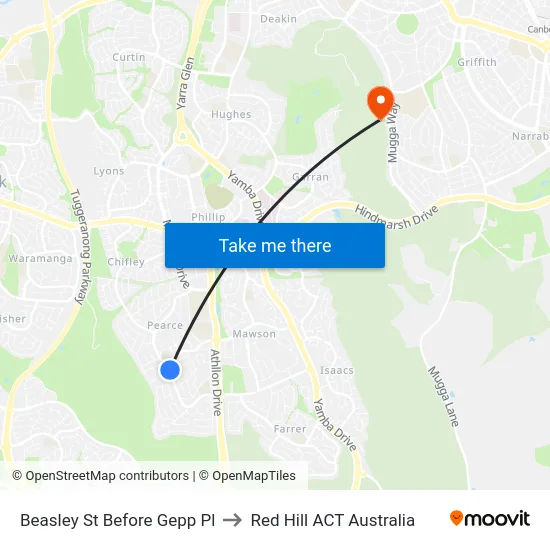 Beasley St Before Gepp Pl to Red Hill ACT Australia map