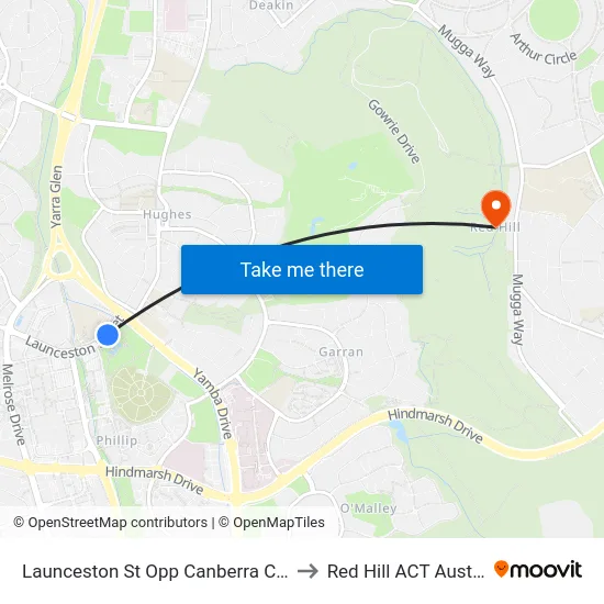 Launceston St Opp Canberra College to Red Hill ACT Australia map