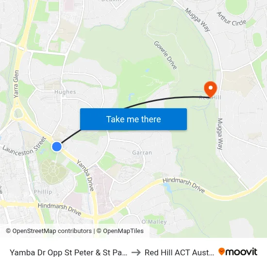 Yamba Dr Opp St Peter & St Pauls Ps to Red Hill ACT Australia map