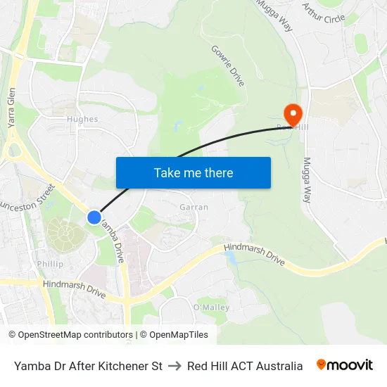 Yamba Dr After Kitchener St to Red Hill ACT Australia map